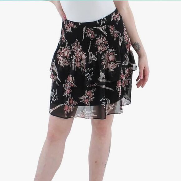 KARL LAGERFELD WOMEN’S SKIRT FLORAL LINED INSIDE ROUCHED AROUND WAIST SIZE SMALL - Picture 3 of 7